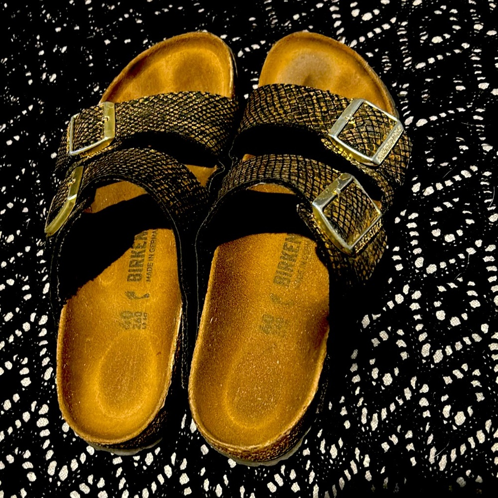 Birkenstock Arizona Snake print two strap sandals